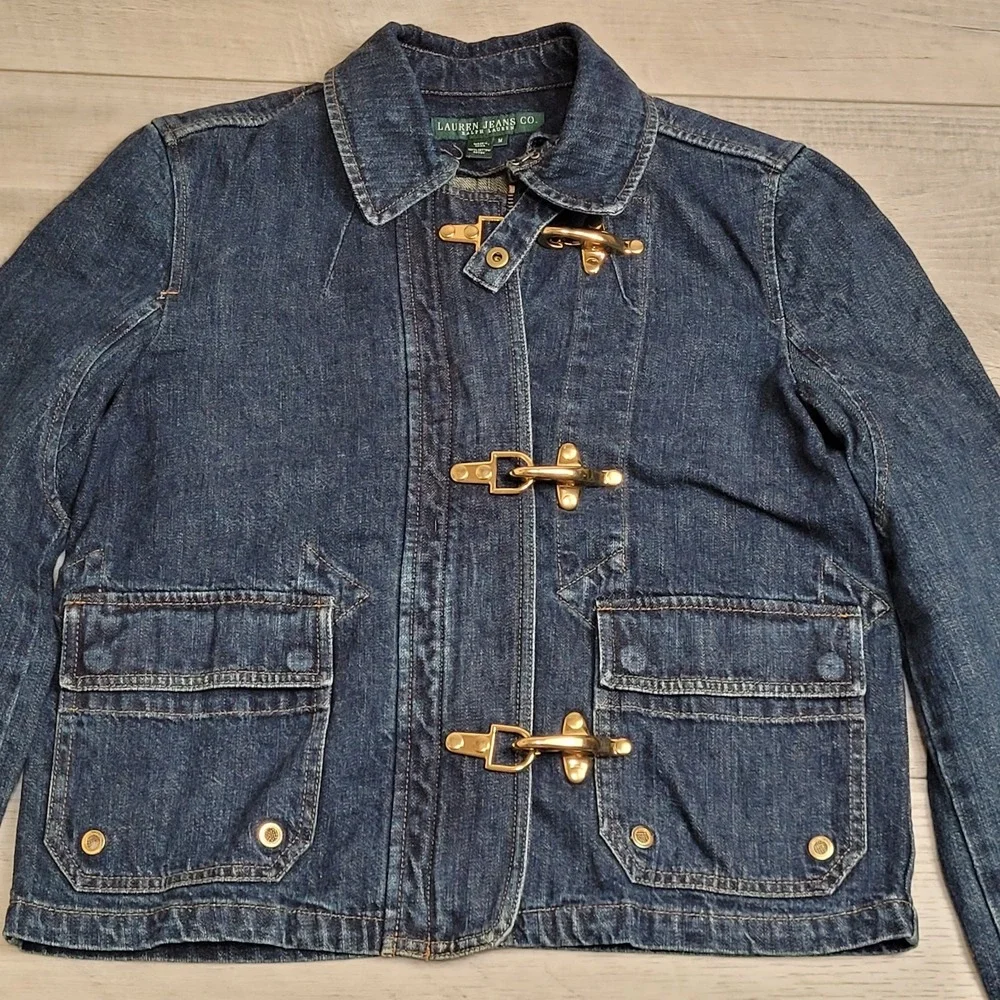 🐎Vintage Lauren Jeans Co Ralph Lauren Women M Blue Denim Fireman Jacket 90s Y2K - Picture 3 of 16